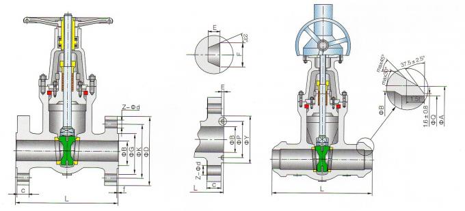 圧力シーリング鋳造物鋼鉄ゲート弁は1500LB-2500LBのためのデッサンの寸法を測る